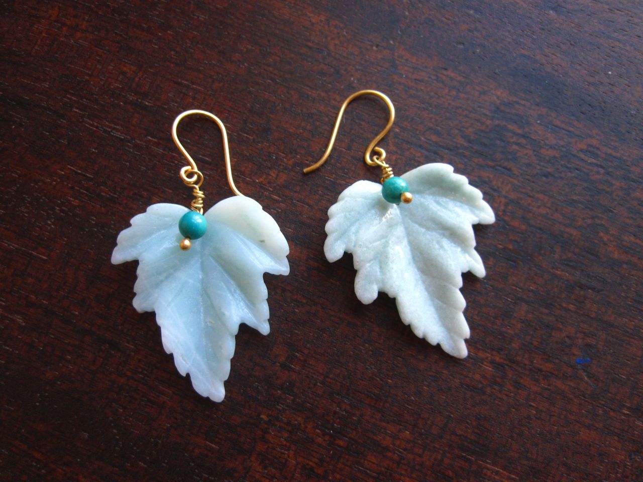 amazonite leaf earrings