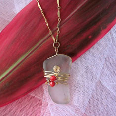 Sea Glass and Coral Long Pendant Necklace