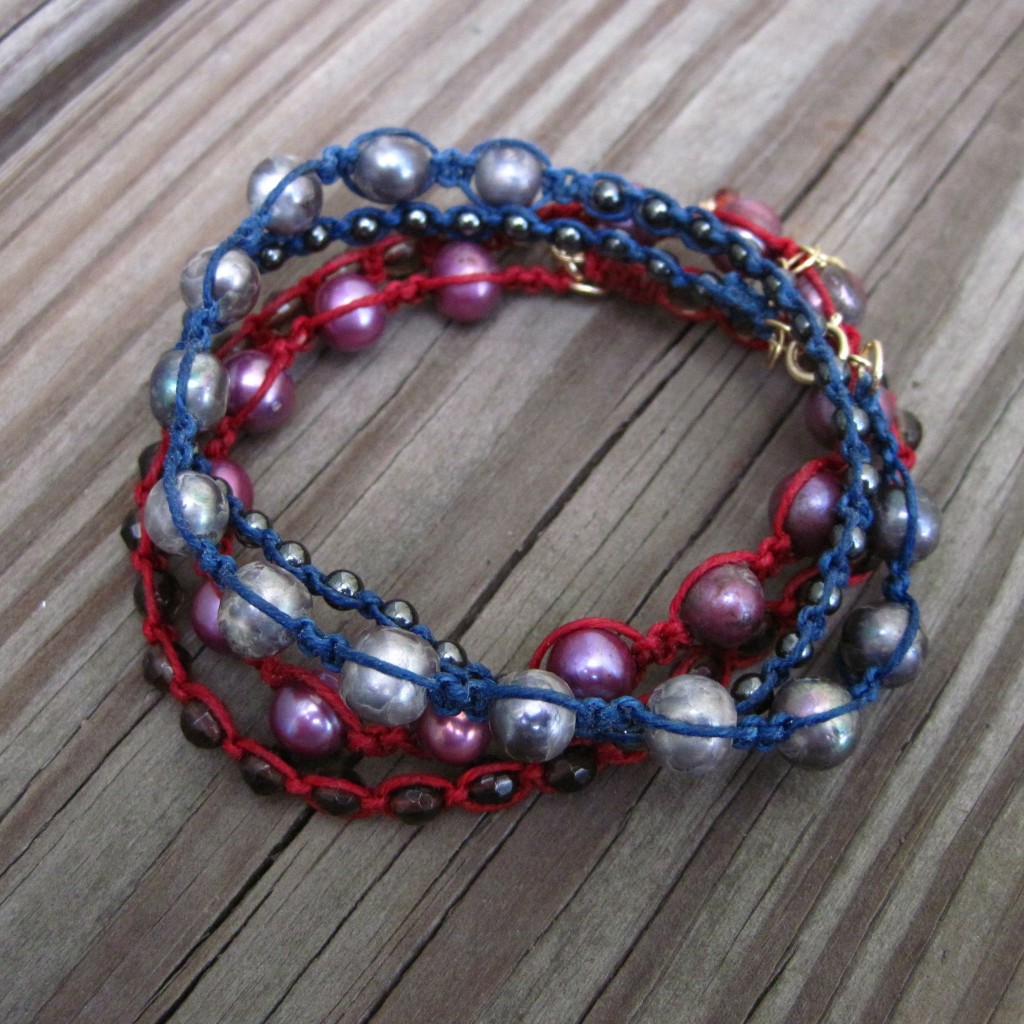 Red and Blue pearl wrap bracelets