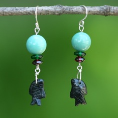 Turquoise with Carved Fish Earrings
